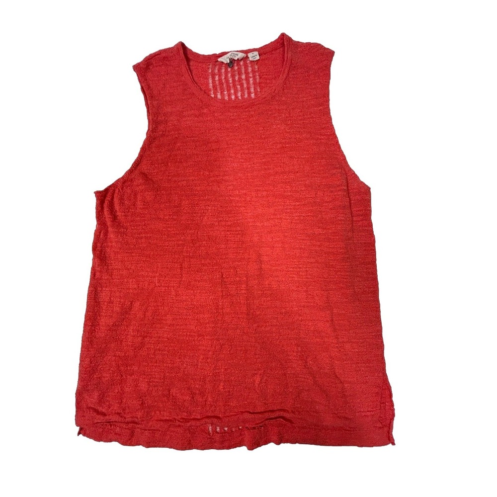 Lucky Brand Linen Eyelet Lace Tank Top Large Coral Open Knit Cover Summer EUC